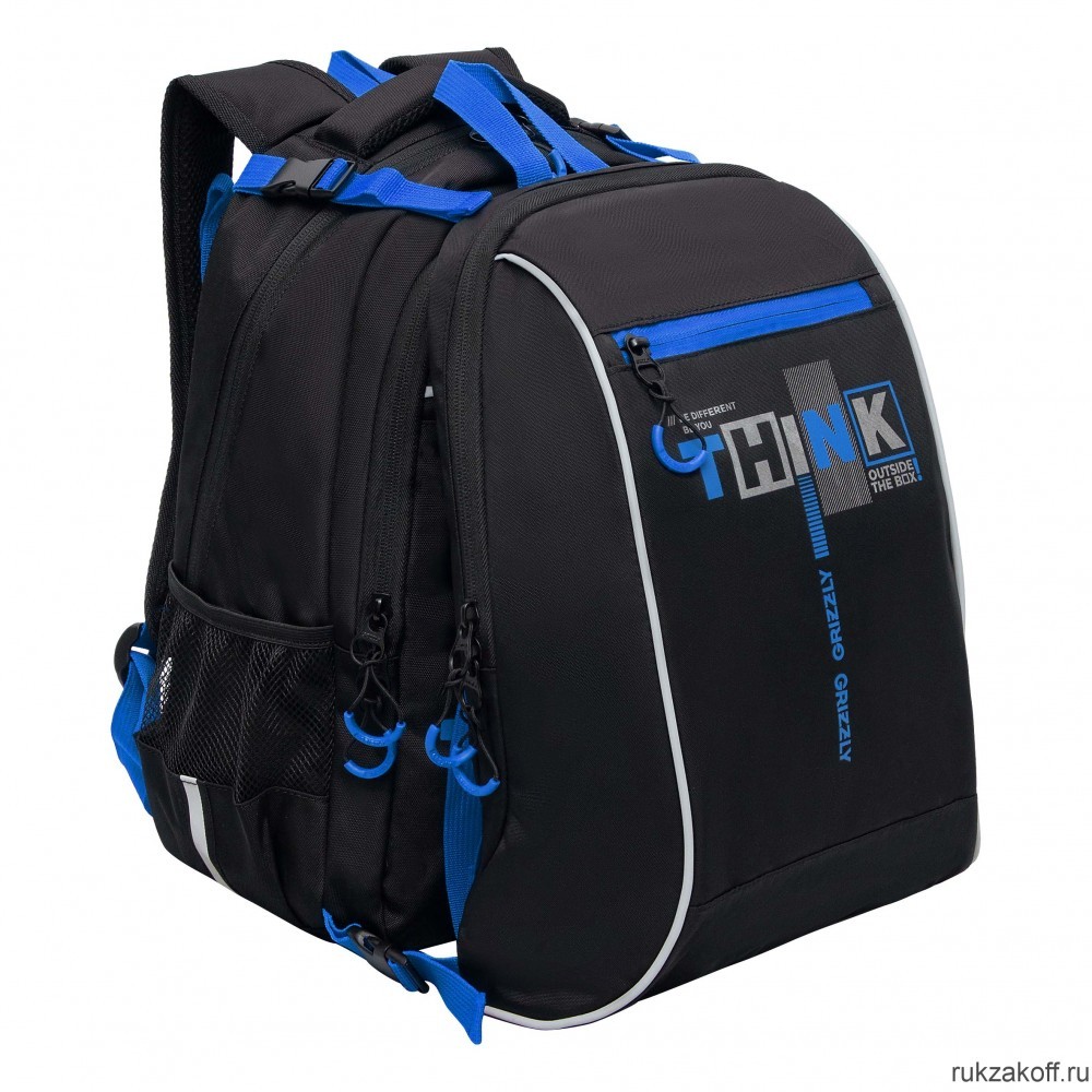 Рюкзак школьный с мешком GRIZZLY RB-458-1 черный - синий