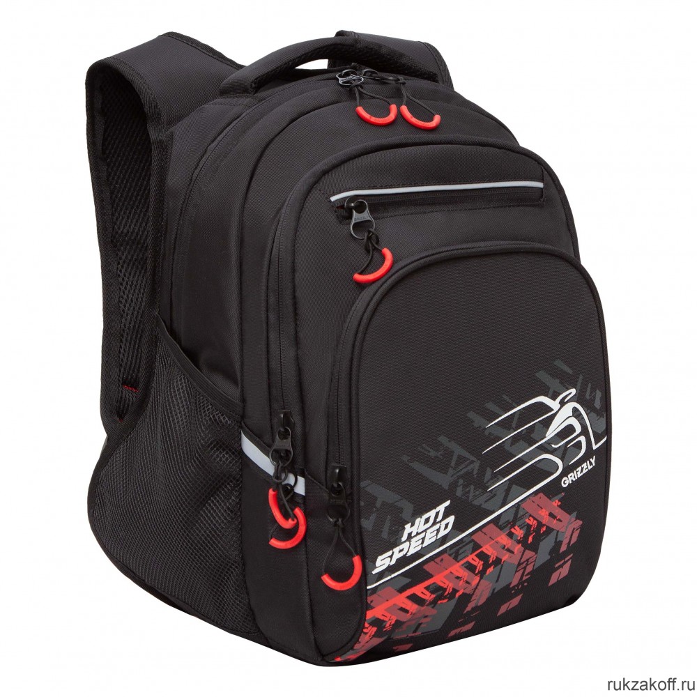 Рюкзак школьный GRIZZLY RB-350-3 черный - красный