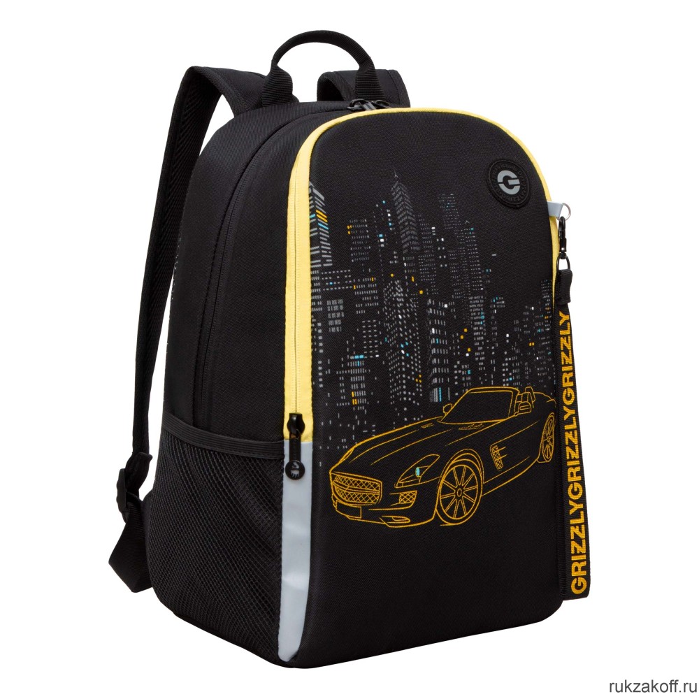 Рюкзак школьный GRIZZLY RB-351-5 черный - желтый