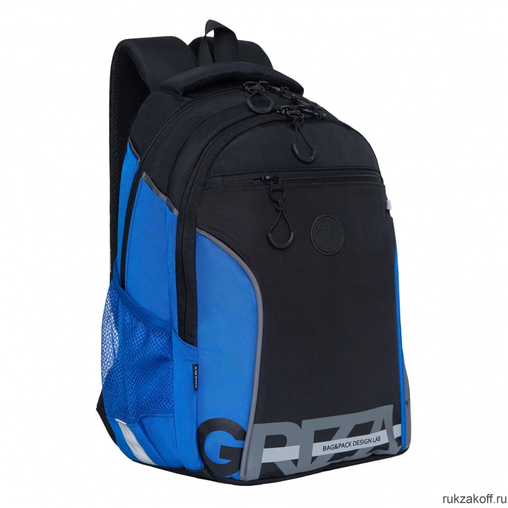 Рюкзак школьный GRIZZLY RB-259-1m черный - синий - серый