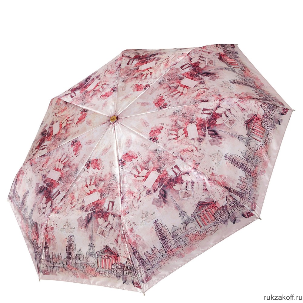 Женский зонт Fabretti L-20123-12 облегченный суперавтомат, 3 сложения,cатин коричневый