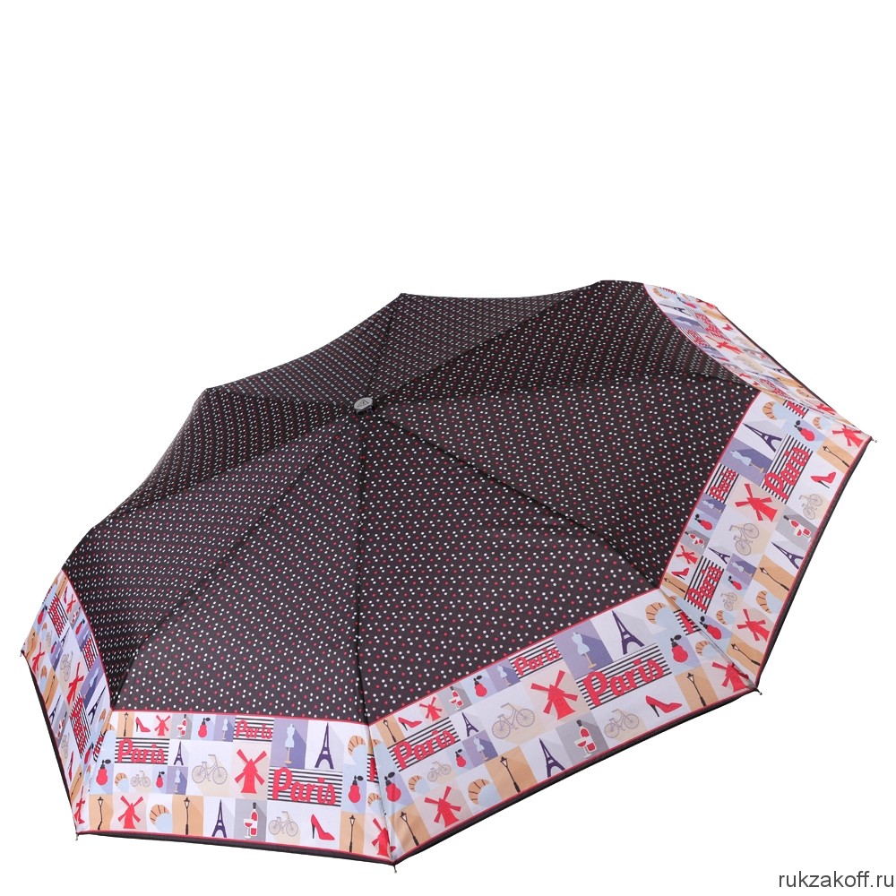 Женский зонт Fabretti L-17123-12 облегченный суперавтомат, 3 сложения, эпонж черный, красный