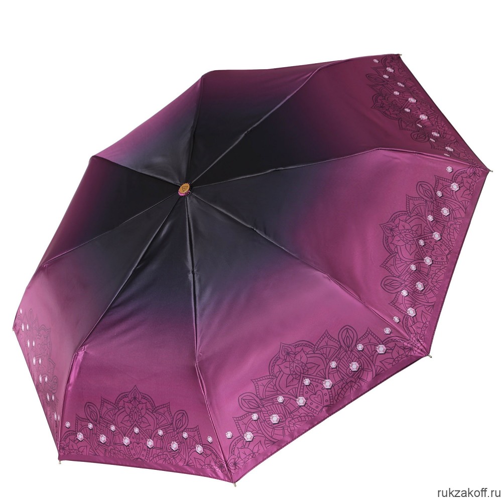 Женский зонт Fabretti L-20126-10 облегченный суперавтомат, 3 сложения,cатин фиолетовый