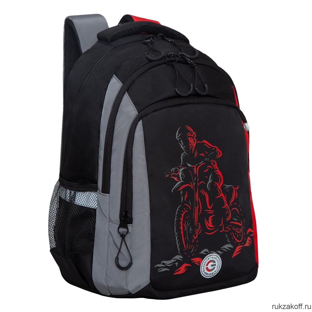 Рюкзак школьный GRIZZLY RB-352-1 серый - красный