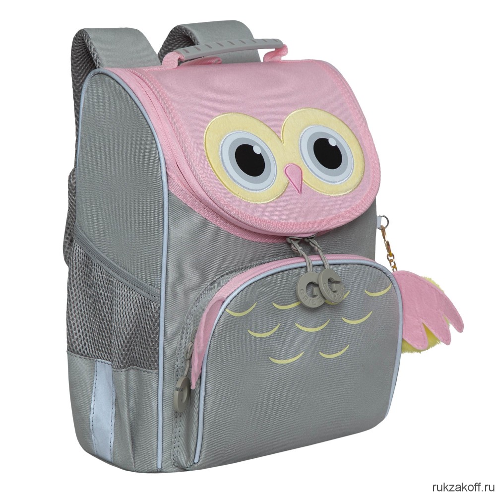 Рюкзак школьный с мешком GRIZZLY RAm-284-3 серый - розовый