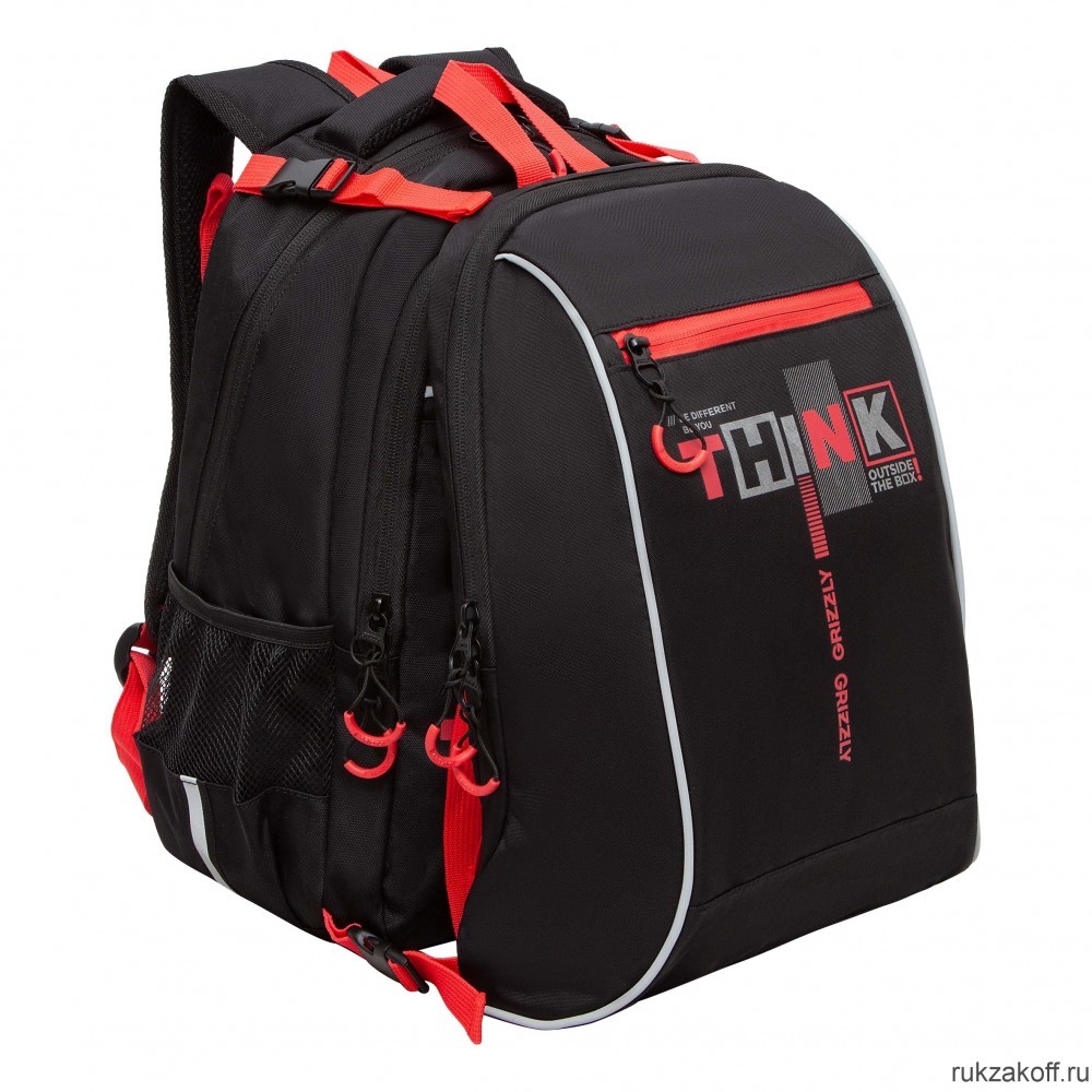 Рюкзак школьный с мешком GRIZZLY RB-458-1 черный - красный