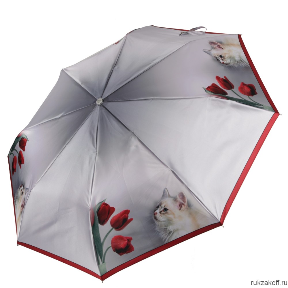Женский зонт Fabretti UFLS0008-4 Зонт женский облегченный,  автомат, 3 сложения, сатин красный