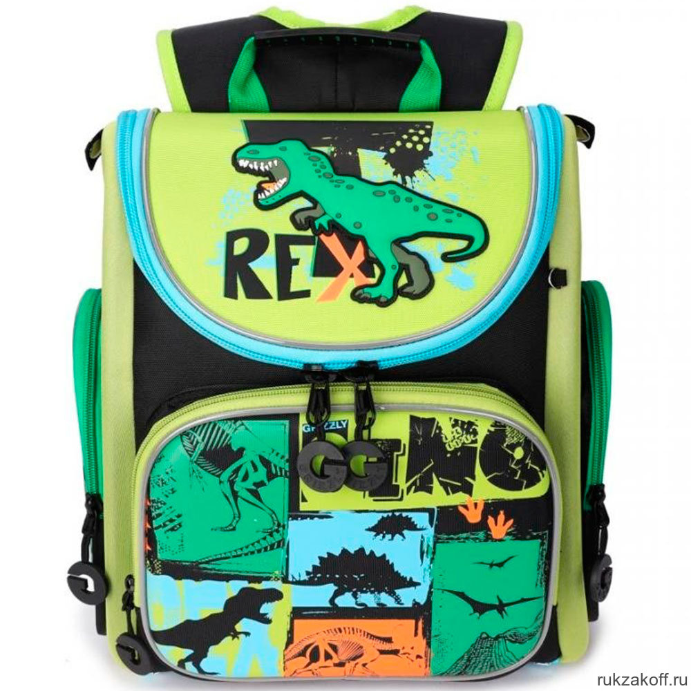 Рюкзак школьный Grizzly RA-970-5 Чёрный/Зелёный