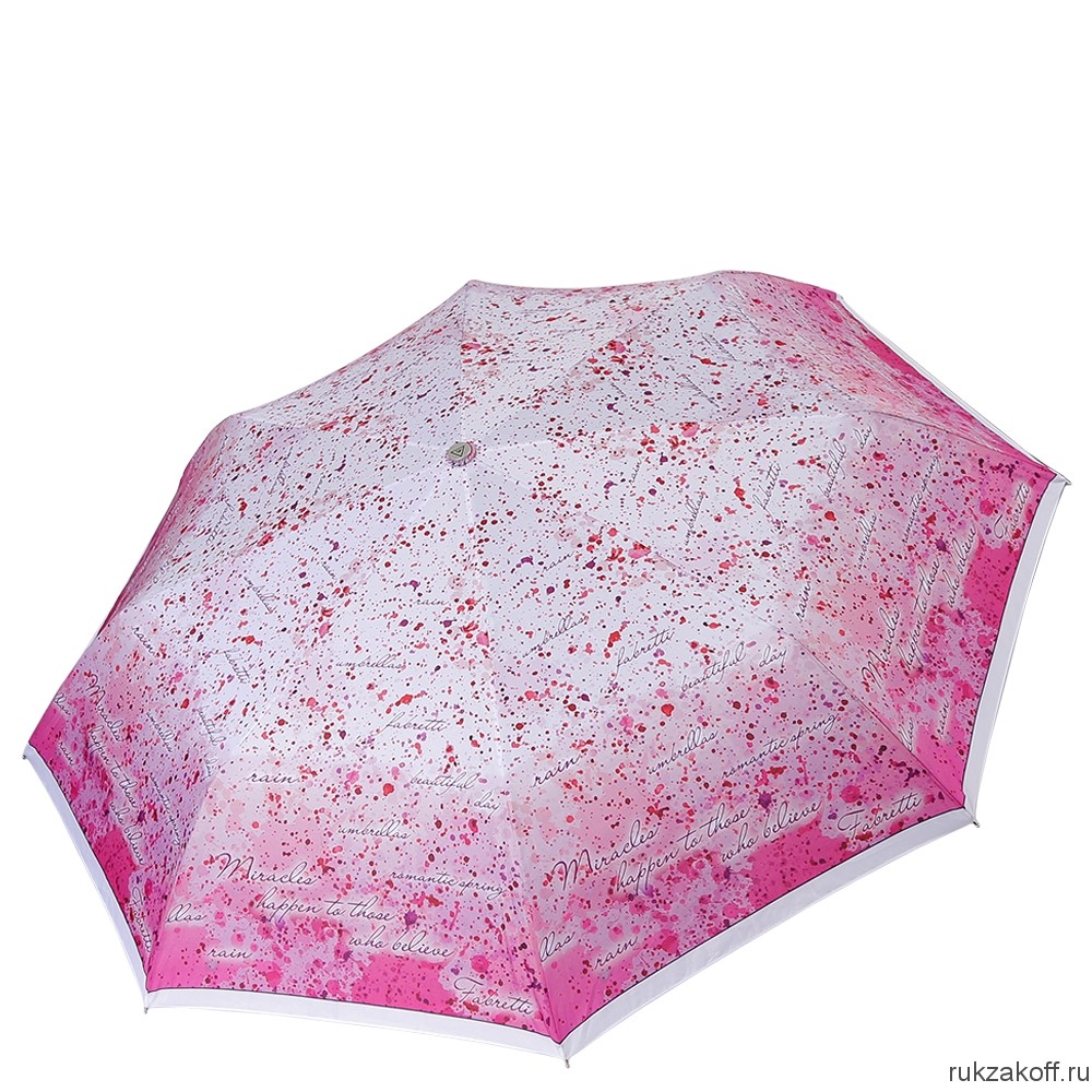 Женский зонт Fabretti L-18103-2 облегченный суперавтомат, 3 сложения, эпонж розовый/белый