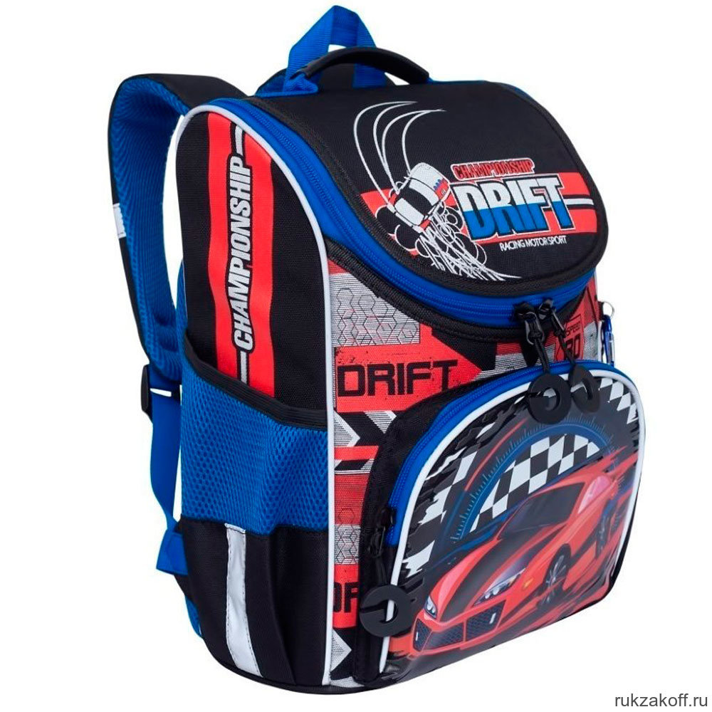 Рюкзак школьный с мешком Grizzly RA-972-1 черный - красный