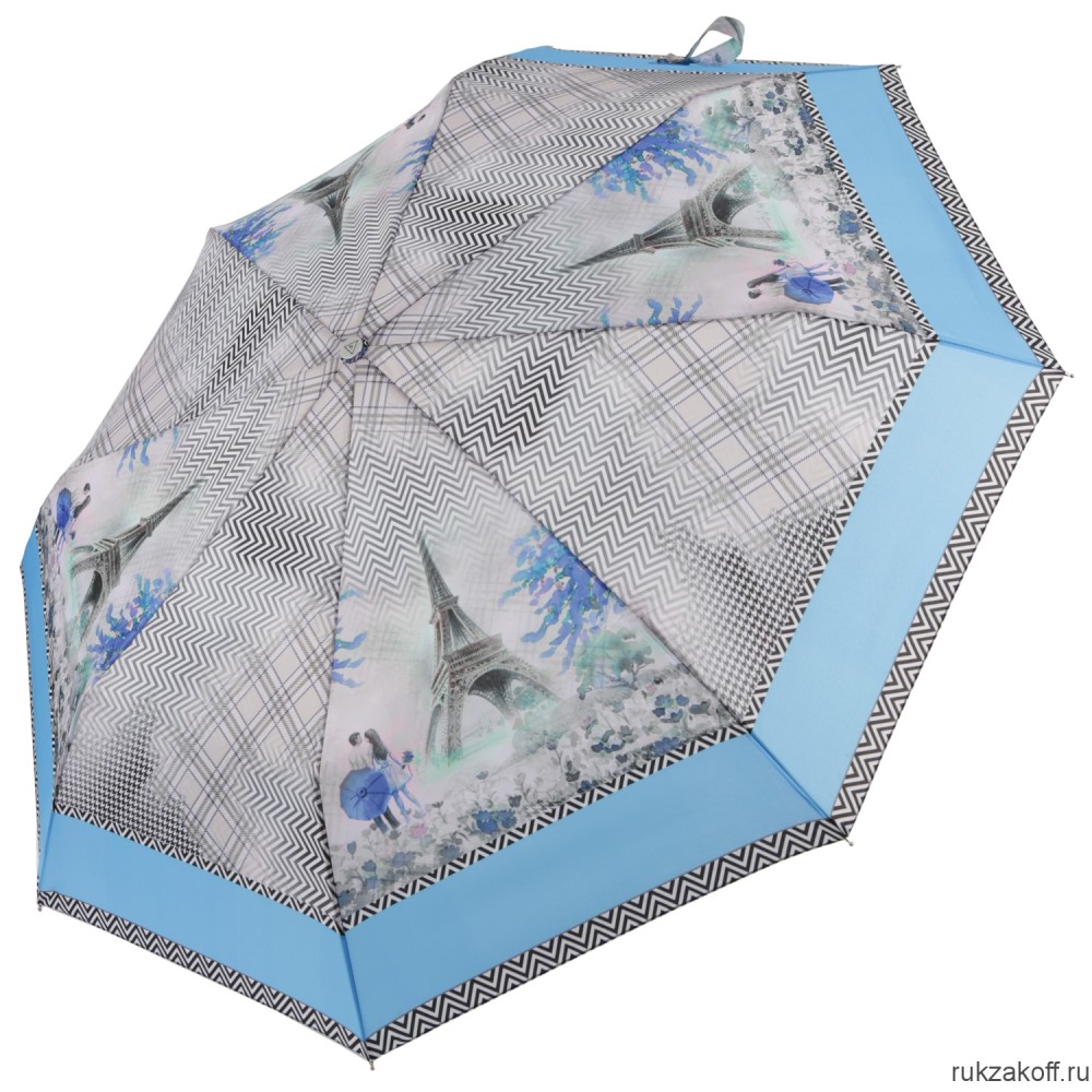 Женский зонт Fabretti UFLR0013-9 облегченный автомат,3 сложения, эпонж голубой
