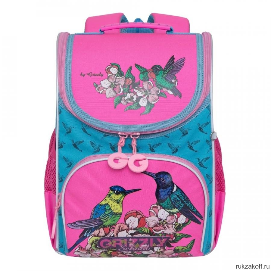 Рюкзак школьный с мешком Grizzly RAm-084-3 Голубой/Жимолость