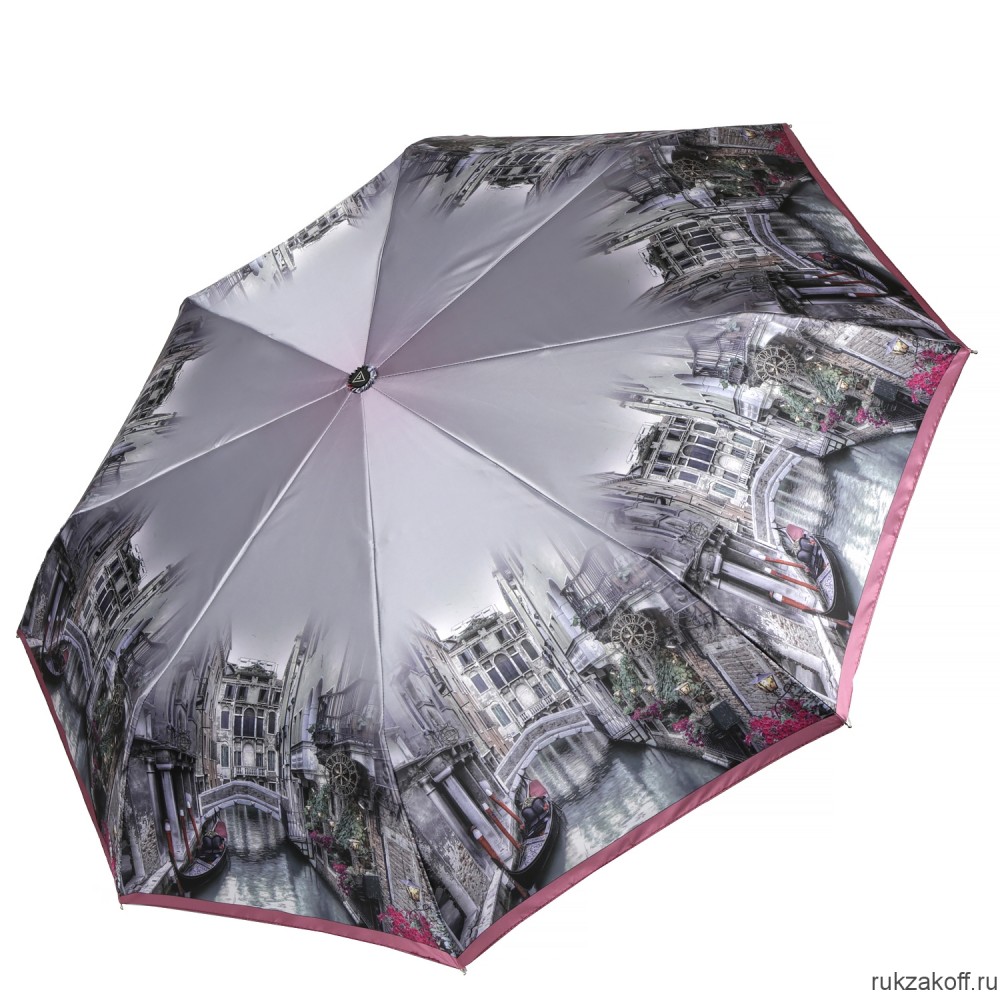 Женский зонт Fabretti S-20223-3 автомат, 3 сложения, сатин серый