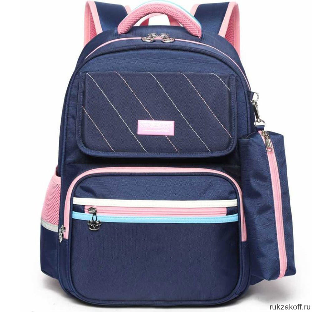 Рюкзак школьный в комплекте с пеналом Sun eight SE-2784 Тёмно-синий/Розовый