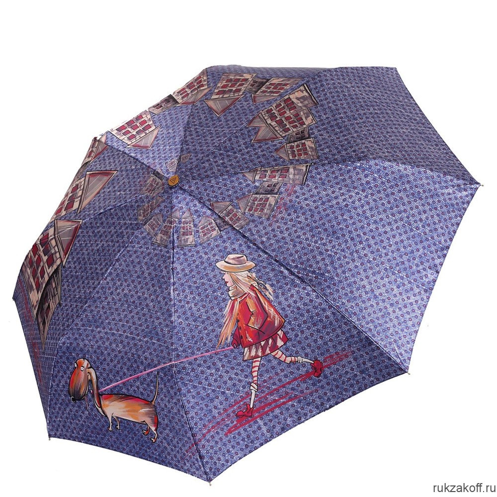 Женский зонт Fabretti L-20241-8 облегченный автомат, 3 сложения, сатин синий