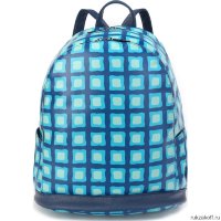 Женский кожаный рюкзак Orsoro d-447 голубые квадраты