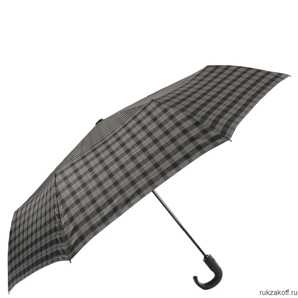 Мужской зонт Fabretti UGQ0007-2 автомат, 3 сложения, клетка, ручка крюк черный