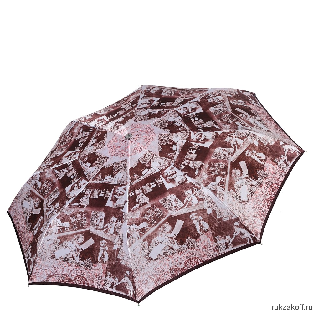 Женский зонт Fabretti L-17120-3 облегченный суперавтомат, 3 сложения, сатин бежево-коричневый