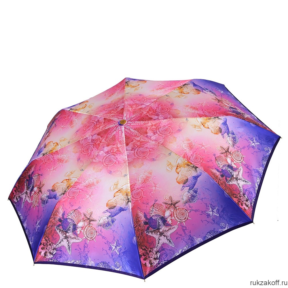 Женский зонт Fabretti L-18110-14 облегченный суперавтомат, 3 сложения, сатин розово-голубой