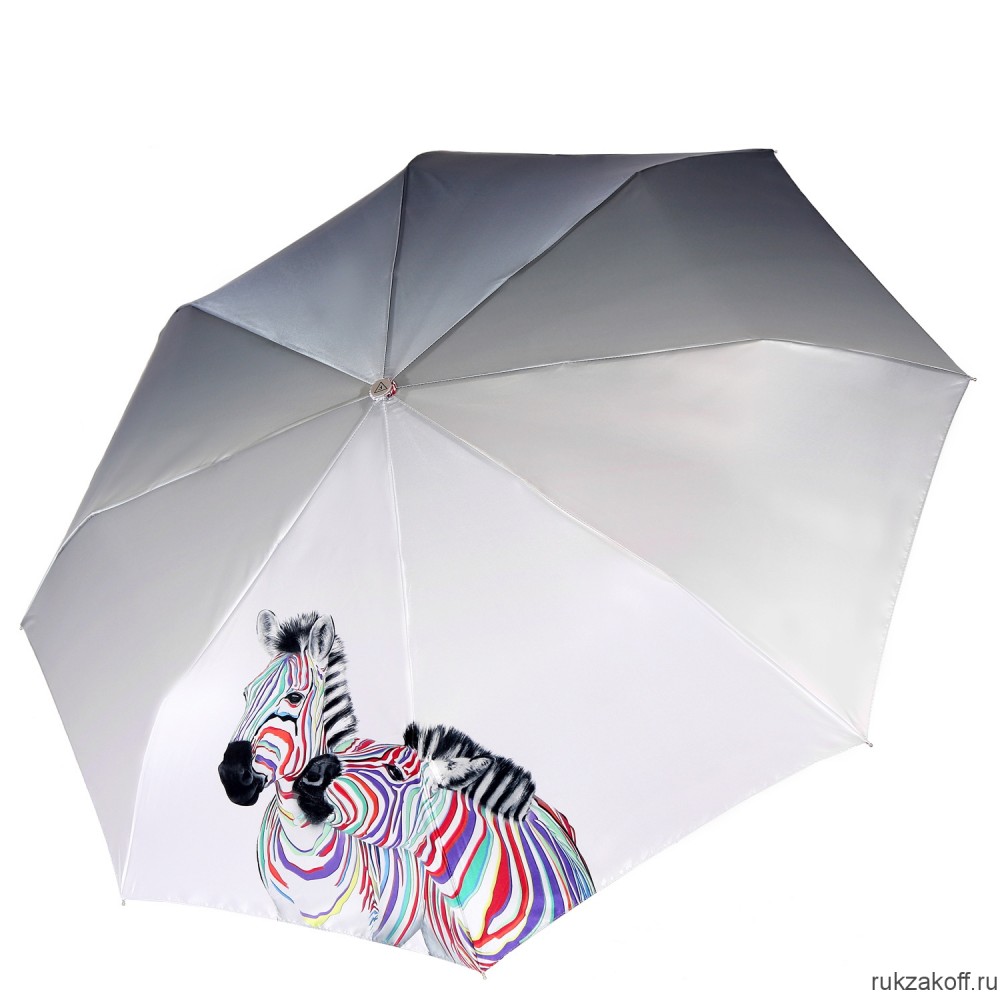 Женский зонт Fabretti L-20284-3 облегченный автомат, 3 сложения, сатин серый