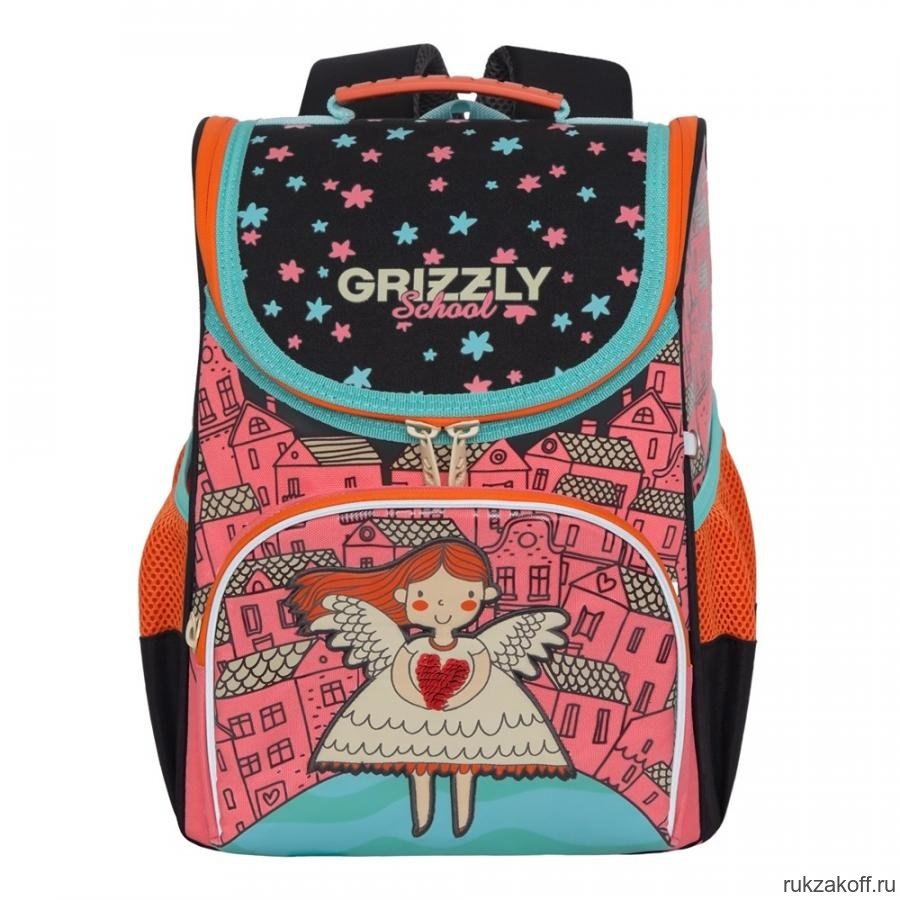 Рюкзак школьный с мешком Grizzly RAm-084-4 Розовый - черный