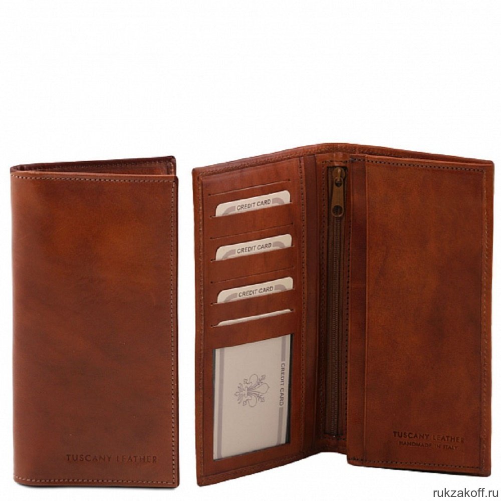 Портмоне Tuscany Leather (эксклюзивный вертикальный бумажник с карманом на молнии) Коричневый
