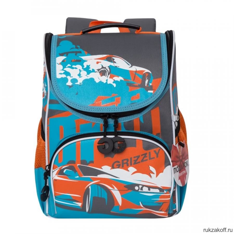 Рюкзак школьный с мешком Grizzly RA-972-3 Серый/Голубой