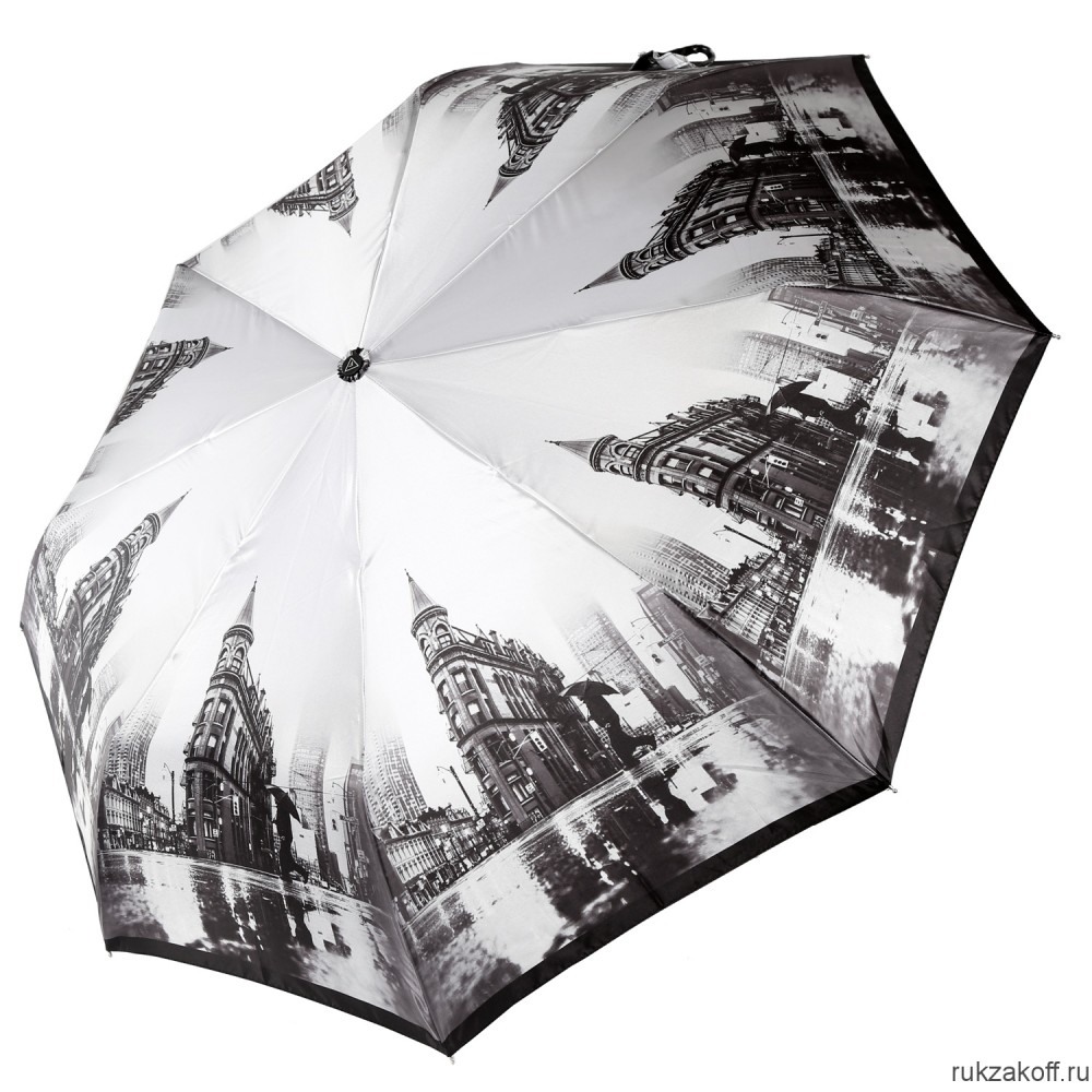 Женский зонт Fabretti UFS0007-30 автомат, 3 сложения, сатин черно-белый