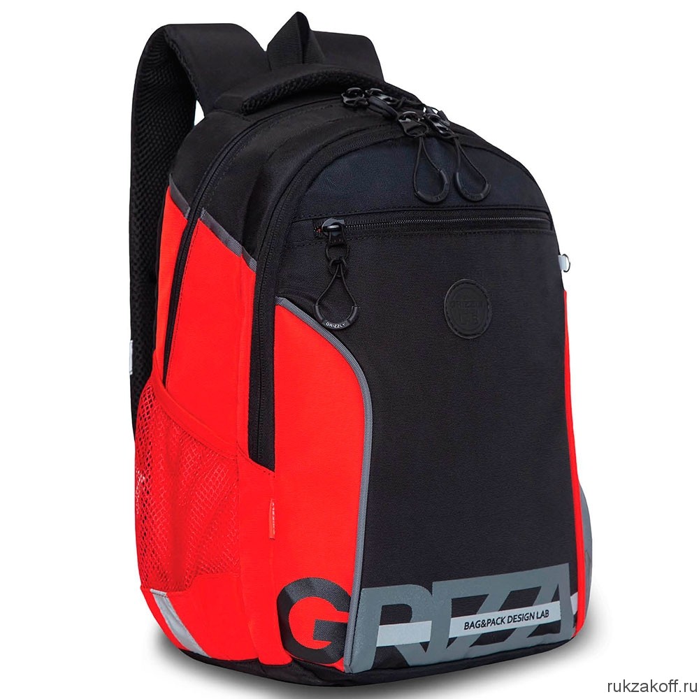 Рюкзак школьный GRIZZLY RB-259-1 черный - красный - серый