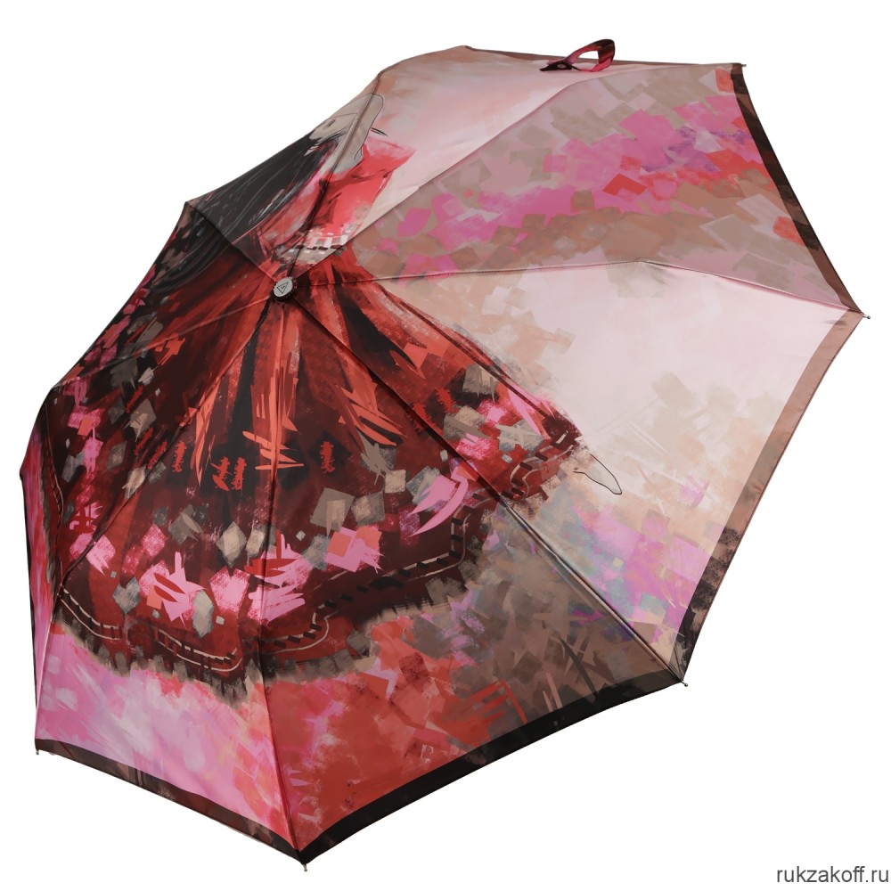 Женский зонт Fabretti UFLS0033-4 облегченный, автомат, 3 сложения, сатин красный