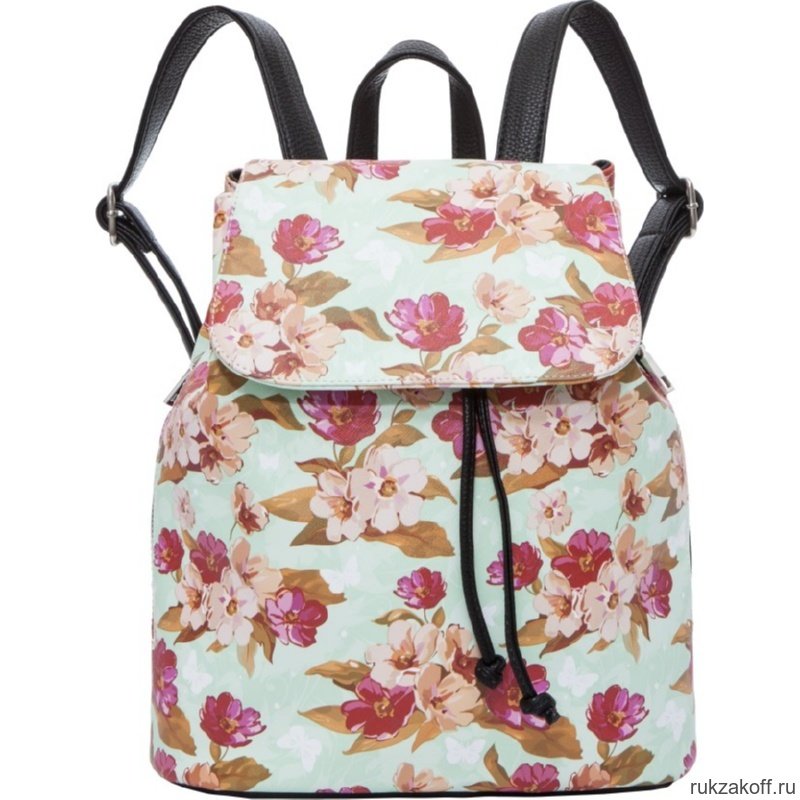 Женский кожаный рюкзак Orsoro d-179 цветы на мяте