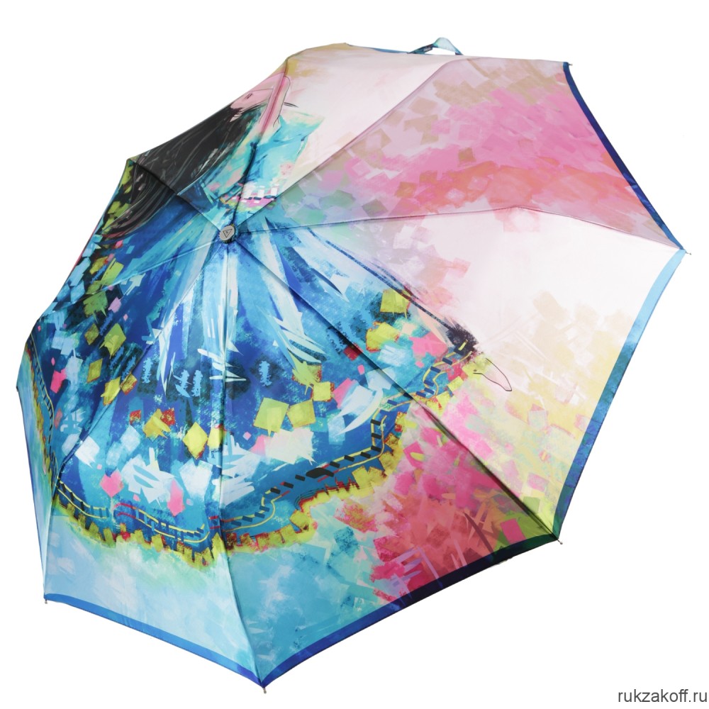 Женский зонт Fabretti UFLS0033-9 облегченный, автомат, 3 сложения, сатин голубой